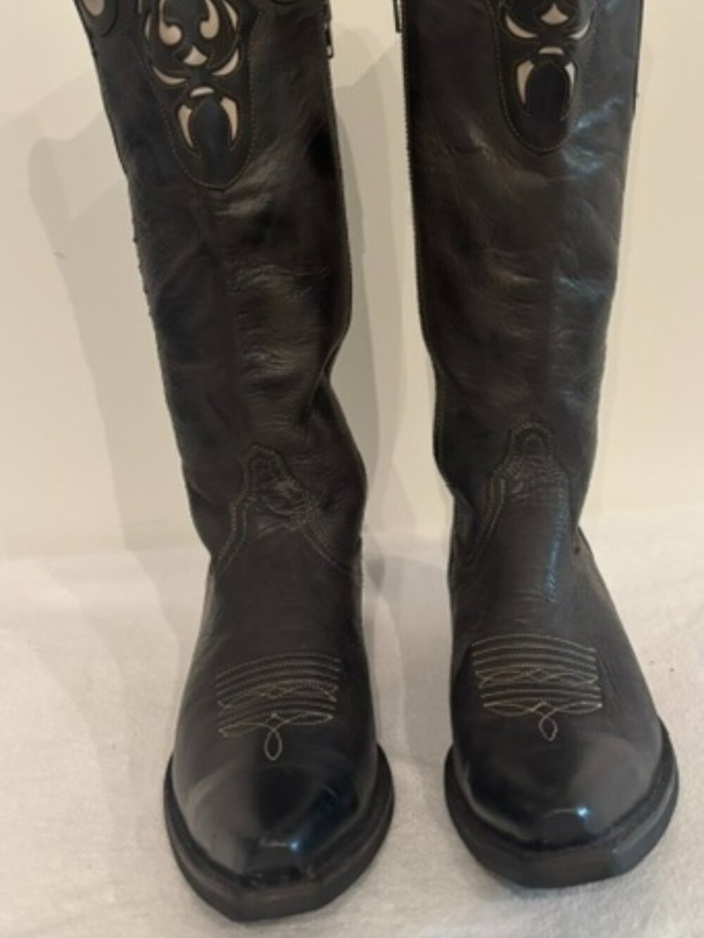 Ariat Grey Leather with Cream Inlay Cowboy Boots - 8